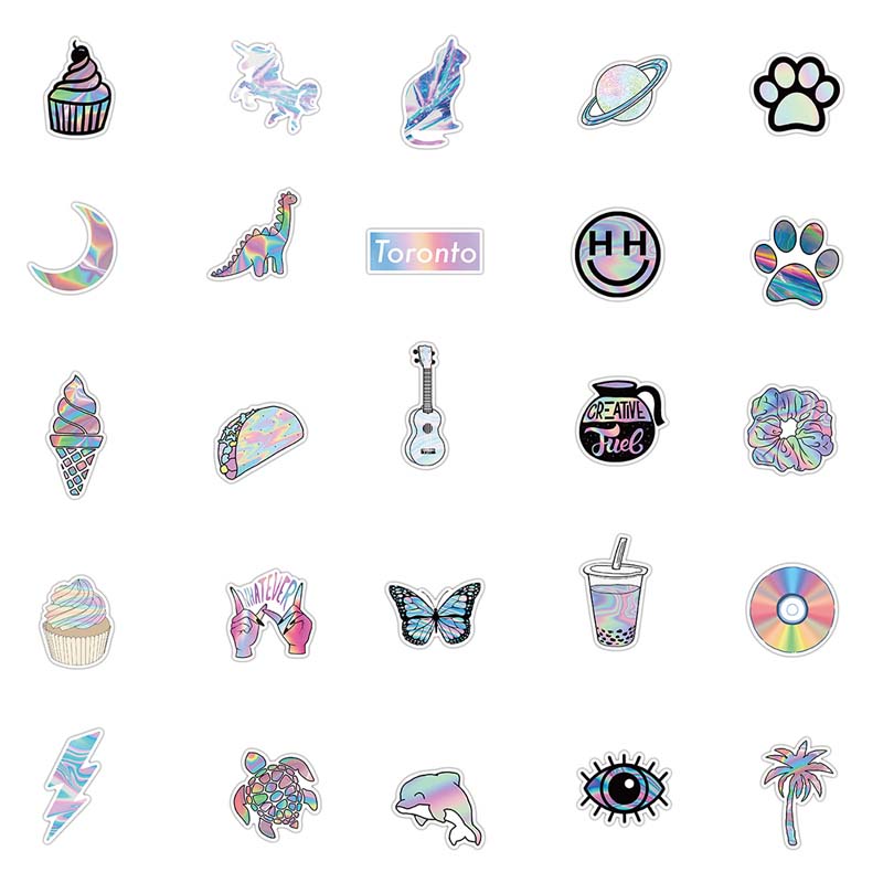 DIY Cute VSCO Holographic Laser Cartoon Sticker Ice cream Hamburger Coke Whale Guitar Stickers Lage Skateboard Car Graffiti Girl Gradient Decal