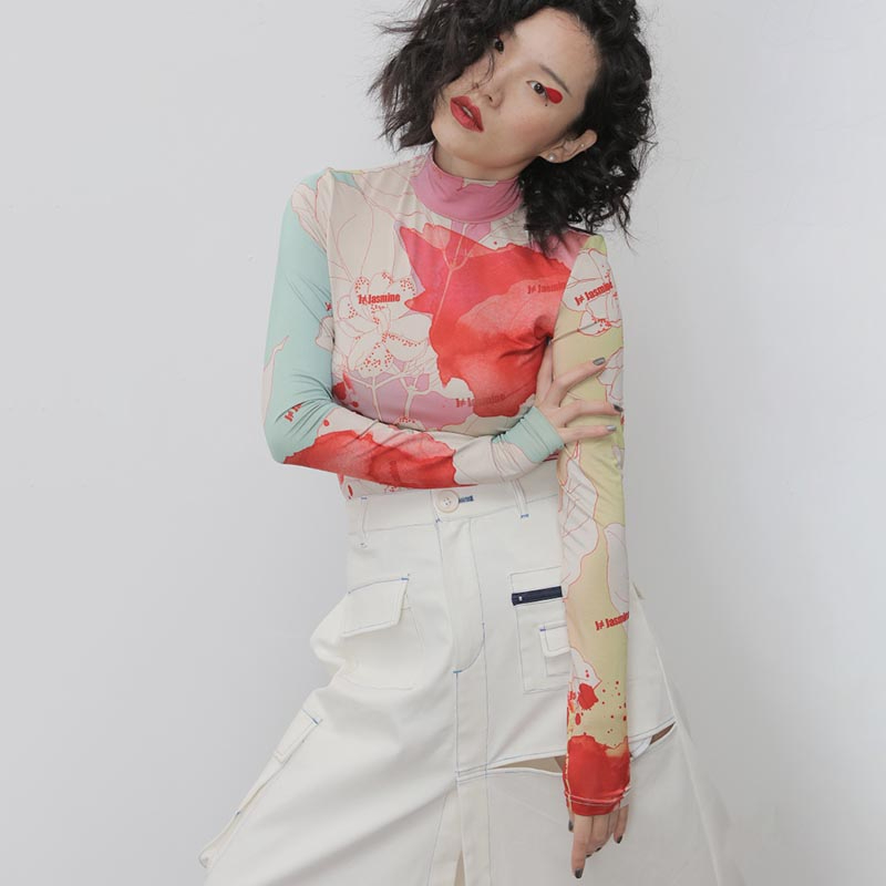 TWOTYLE Causal Print Hit Color Women's Tshirt Turtleneck Long Sleeve Slim Shirts For Female Fashion Clothing 210406