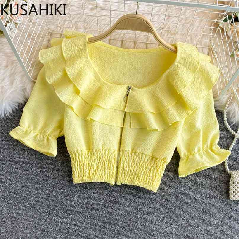 Summer Short Womens Tops Sweet Ruffle Patchowrk O-neck Shirt Korean Puff Sleeve Fashion Blusas De Mujer 6J514 210603, Blue
Summer Short Womens Tops Sweet Ruffle Patchowrk O-neck Shirt Korean Puff Sleeve Fashion Blusas De Mujer 6J514 210603, Blue