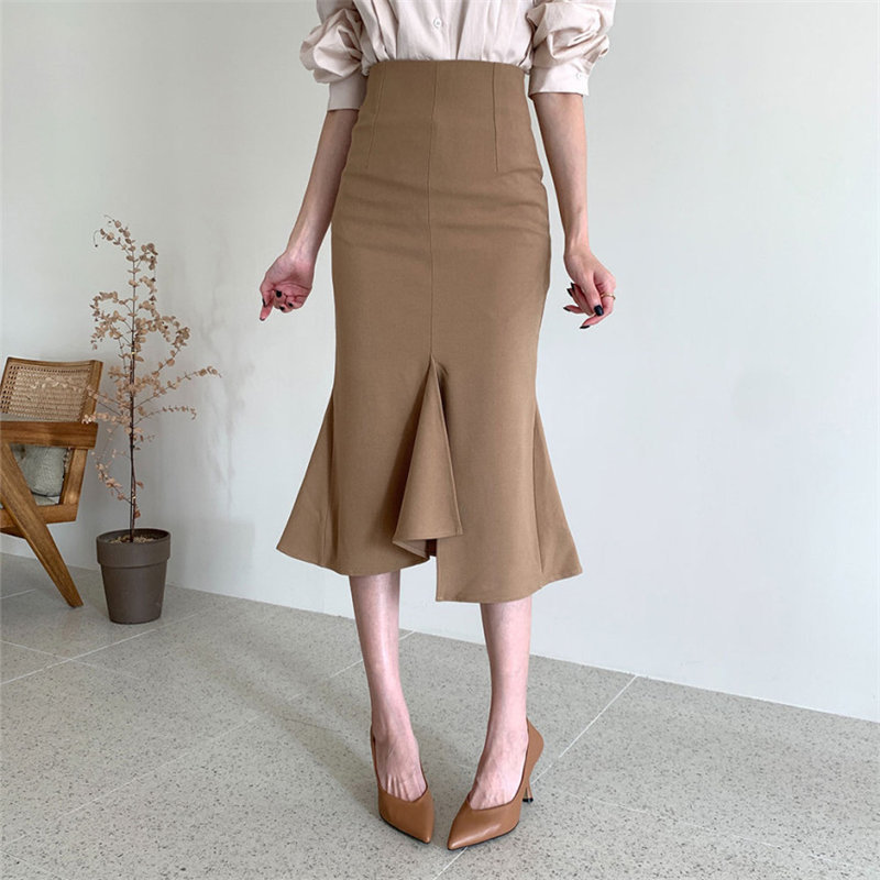 Fashion Slim Sexy Women Mermaid Office Lady Chic Elegance Trumpets Female All Match Streetwear Long Skirts 210421