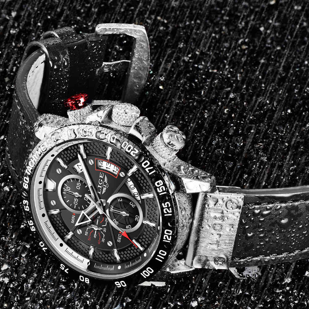 LIGE Fashion Black Leather Mens Watches Top Brand Luxury Sport Chronograph Quartz Watch Men Casual Waterproof Wrist Watch Male 210517, Silver blue
LIGE Fashion Black Leather Mens Watches Top Brand Luxury Sport Chronograph Quartz Watch Men Casual Waterproof Wrist Watch Male 210517, Silver blue