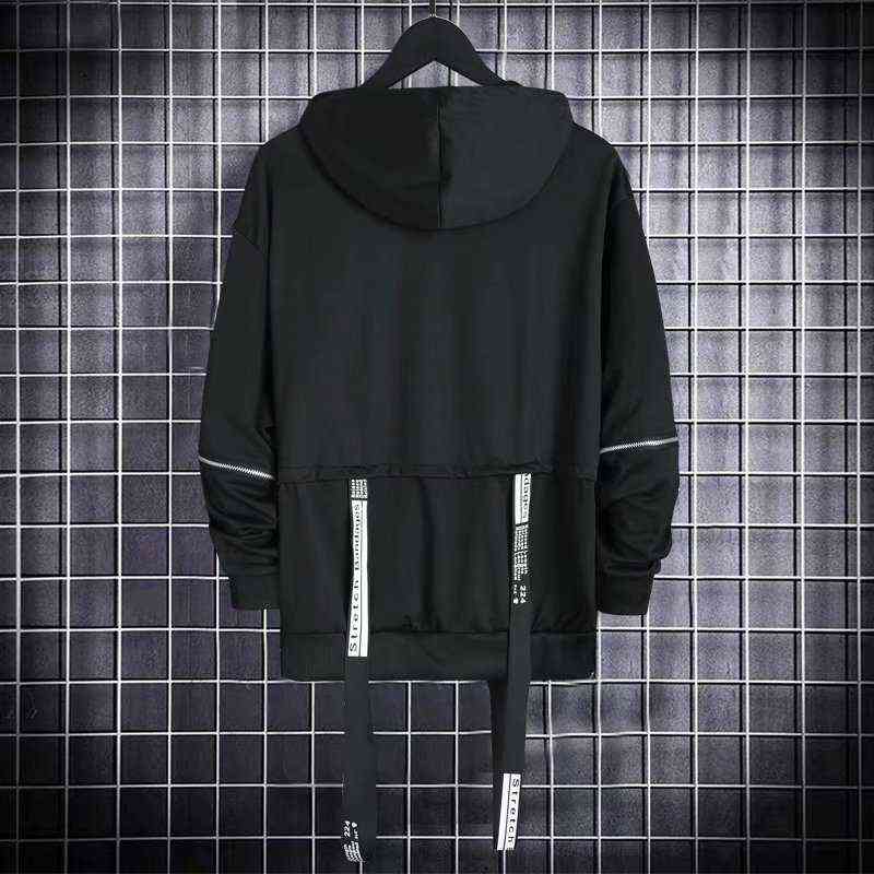 HOUZHOU Black Hoodie Goth Sweatshirt Hood Autumn Techwear Punk Gothic Darkwear Hoodie Sweatshirts Streetwear Hip Hop Harhjuku 211116