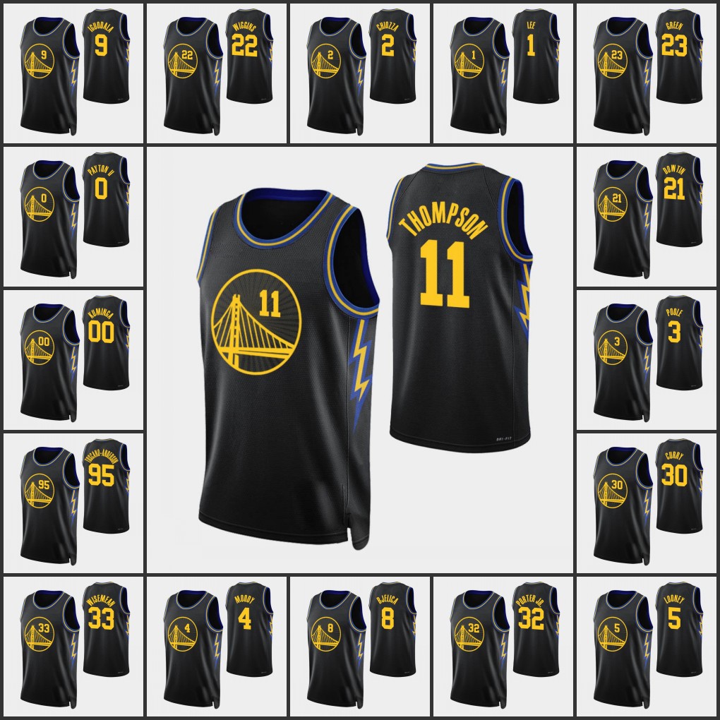 

Golden StateWarriorsMen Stephen Curry Andrew Wiggins KlayThompson Draymond Green 75th Anniversary CityEdition Custom Black Jersey