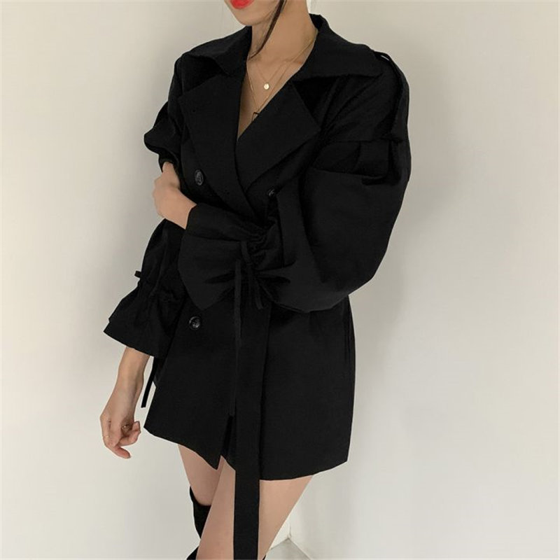 Spring Autumn Loose Classic Regular Trench Coat Flare Sleeves Fashion OL Overcoat Belt Female Windbreaker Coats 210421