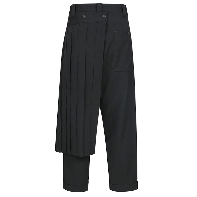 IEFB Men's Bottoms Double-deck Male Pantskirt Balck Personality Pleated Patchwork Trousers Bouffancy Fashion 19H-a296 210524