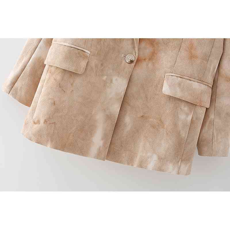 Causal Women Tie-Dye Print Blazers Fashion Ladies Pocket Slim Long Jacket Streetwear Female Chic Single Button Coats 210430