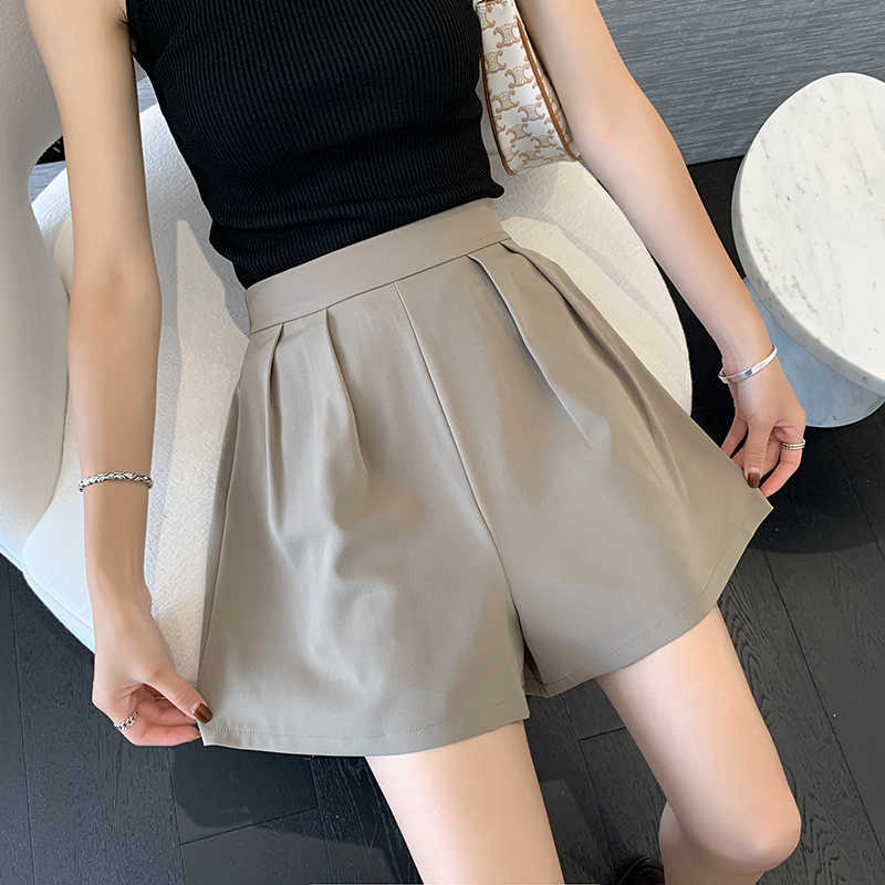 High Waist Shorts Female Summer A-Line Hakama Loose Casual Side Pocket Wide Leg Elastic Cargo Short Pants 210601
