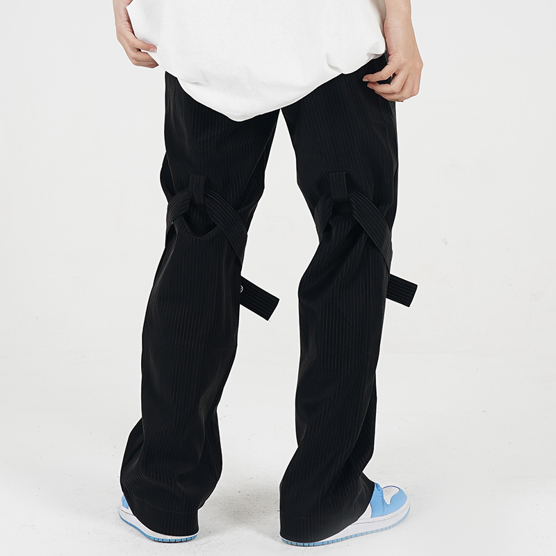 Knee Lace Up Straight Casual Trousers for Men and Women High Street Oversize Cargo Pants Baggy Hip Hop Overalls