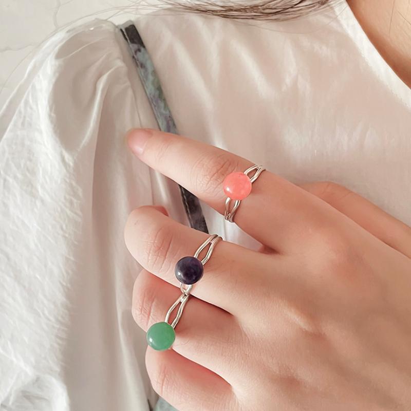 Wedding Rings Fashion Exquisite Natural Stone Ring Stainless Steel For Women Party Jewelry Adjustable Holiday Gift