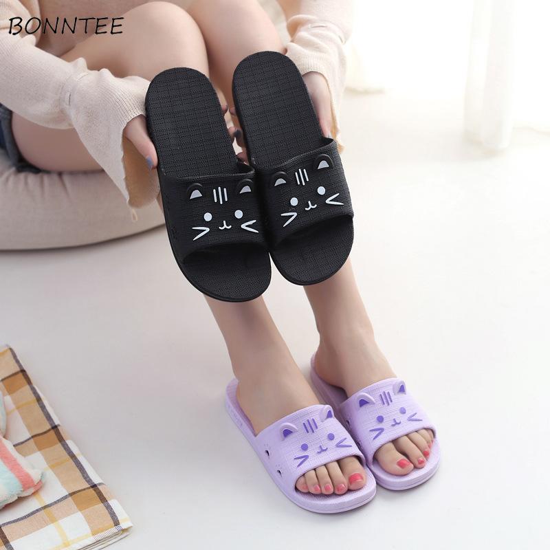 Slippers Summer Women Indoor Non-slip Mute Floor Shoes Fashion Lovely Cartoon Cat Rubber Flat Ladies Slipper Womens Chic Leisure, Black 
Slippers Summer Women Indoor Non-slip Mute Floor Shoes Fashion Lovely Cartoon Cat Rubber Flat Ladies Slipper Womens Chic Leisure, Black