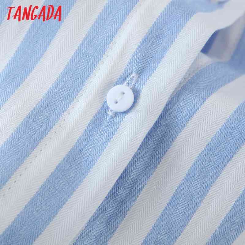Women Vintage Striped Print Long Sleeve Spring Chic Female Casual Loose Shirt SL524 210416