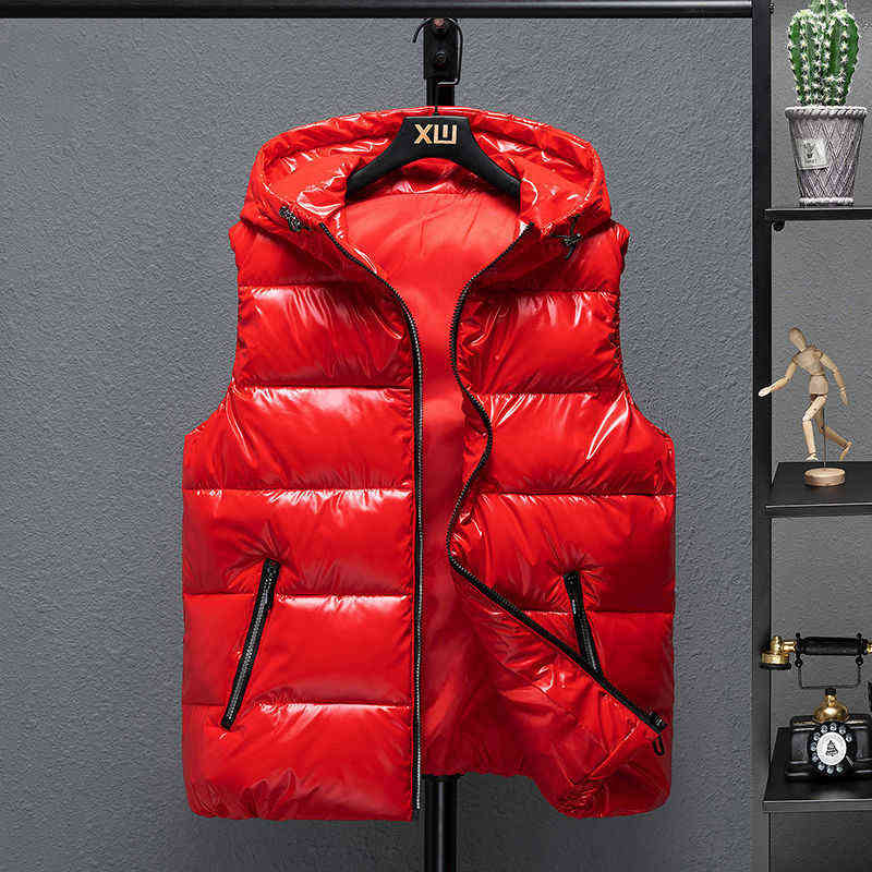 Size 5XL 6XL Men Thicken Hooded Vest Winter Warm Cotton-Padded Solid Color Waistcoat Waterproof Windprrof Big Zipper 211105