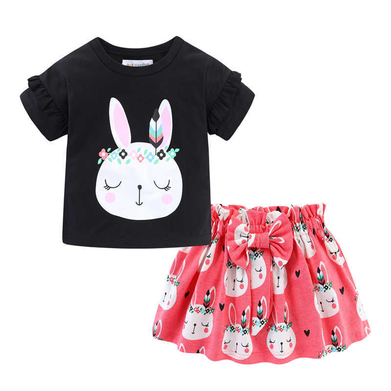 Mudkingdom Girls Bunny Clothes Set Summer Kids Rabbit T-shirt and Skirt Outfit Children Cute Suits Girl Easter 210615