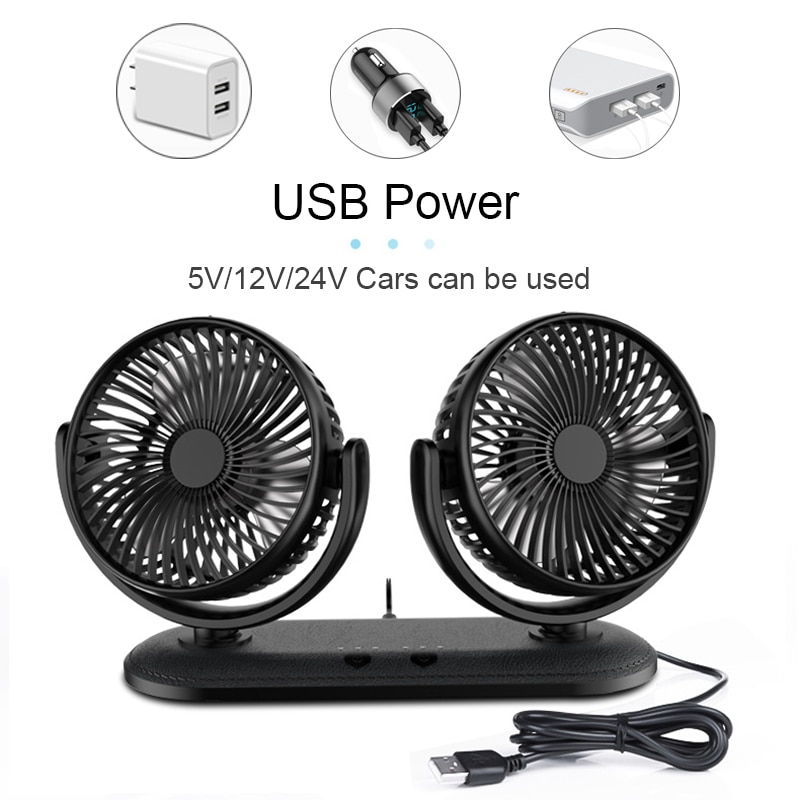 Portable Mini Car Fan 360 Degree AllRound Adjustable Auto Air Cooling Dual Head Usb Fans Quiet Small Desktop Fan2154