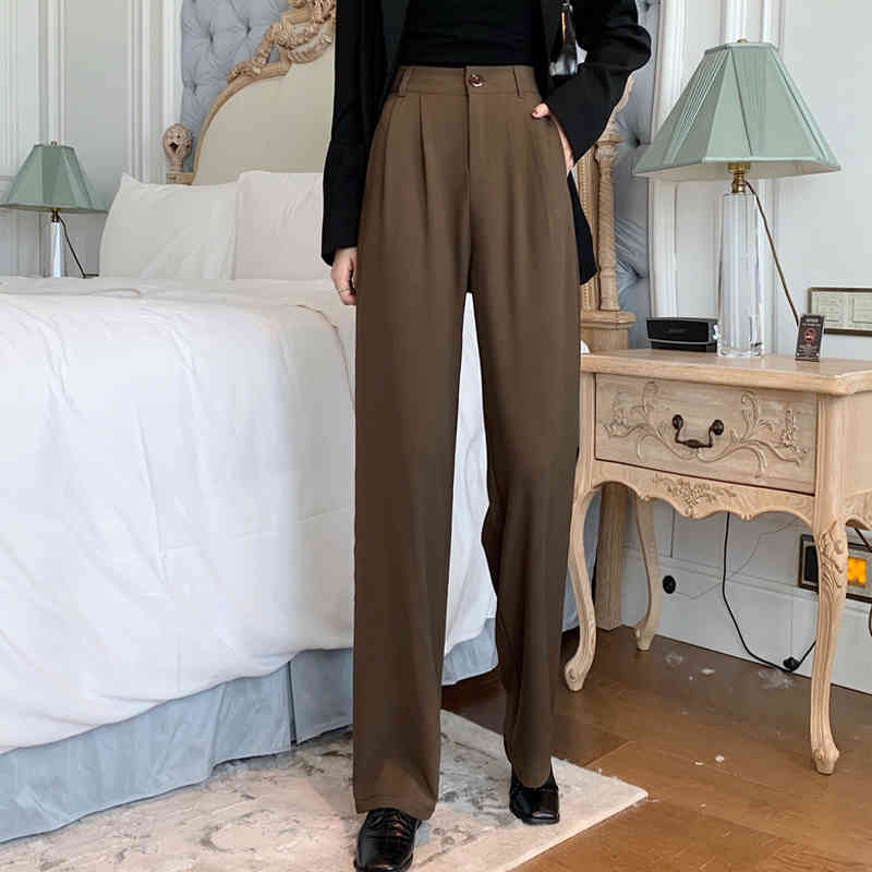 Nomikuma Autumn Straight Suit Pants Korean Solid High Waist Elegant Long Trousers Causal Femme Pantalones De Mujer 6C094 210427