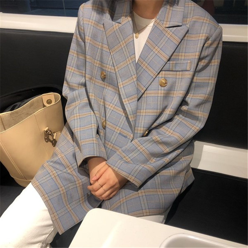 Houndstooth Gentle Feminine Casual Geometric Women Loose Vintage Plaid All Match Leisure Elegance Chic OL Blazers 210421