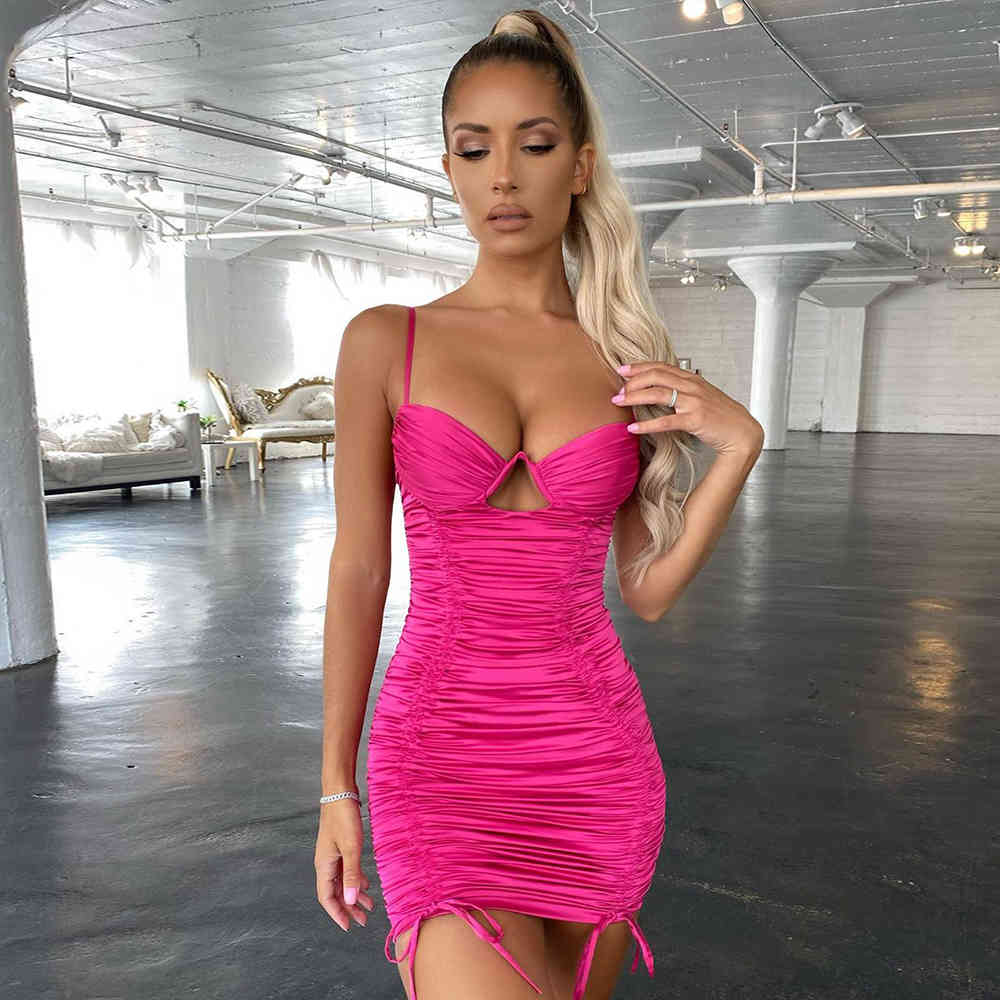 Summer Women Spaghetti Strap Sleeveless Party Dress Sexy Hollow Out Blue Evening Celebrity Runway Club 210423