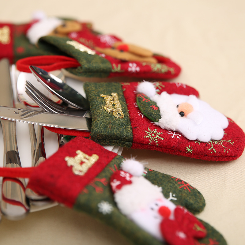 Christmas Sierware Xmas Mini Red Santa Claus Cutlery Bag Party Decor Cute Gift Hat Tableware Holder Set Free shipping
