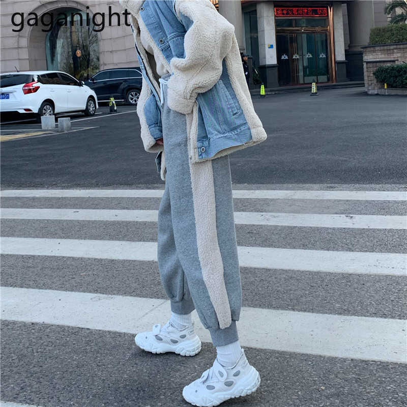Autumn Winter Pants Women Sweatpants Patchwork Color Casual Loose Girls Elastic High Waist Trousers Fleece Pantalon 210601