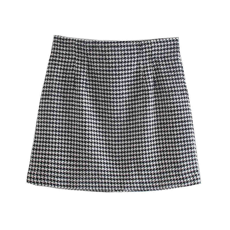 Vintage Women Houndstooth Tweed Mini Skirts Summer Fashion Ladies High Waist Slim Skirt Casual Female Chic Bottoms 210430
