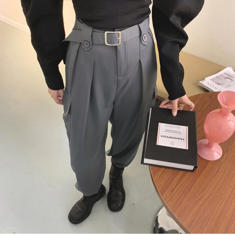 OL Minimalist High Waist Overalls Pants Women Spring Fall Casual Sportswear Waistband Cargo Suit Trousers 210421