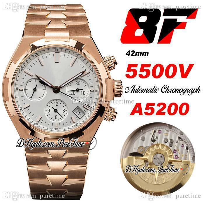 8F Overseas 5500V A5200 Automatic Chronograph Mens Watch Rose Gold Silver Dial Stick Markers Stainless Steel Bracelet Super Edition Watches 3 Styles Puretime c3
8F Overseas 5500V A5200 Automatic Chronograph Mens Watch Rose Gold Silver Dial Stick Markers Stainless Steel Bracelet Super Edition Watches 3 Styles Puretime c3