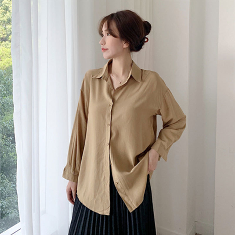 Spring Autumn Korea Fashion Women Long Sleeve Loose Shirts All-matched Casual Turn-down Collar Solid Blouses Tops S82 210512