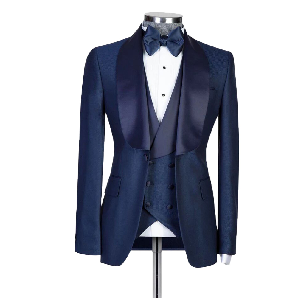 Newest One Button Groom Polyester Tuxedos Red Shawl Lapel Slim Fit Mens Wedding Suits Formal Party Prom Suit Custom Made(Jacket+ Vest+Pants)