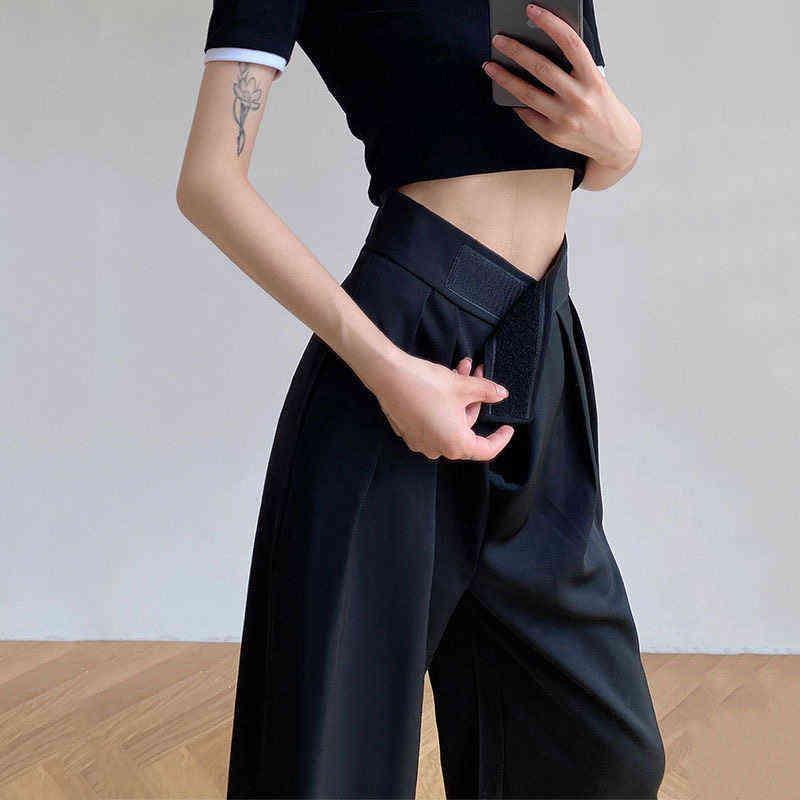 HOUZHOU Brown Wide Leg Women's Classic Suit Pants Vintage Palazzo Office Elegant Casual Balck Trousers Female High Wasit 211115