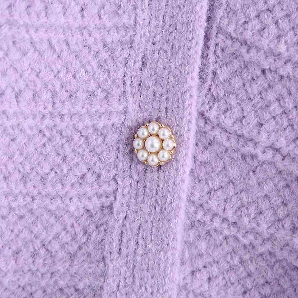 Female Purple Single Breasted Fashion V Neck Cardigan Hollow Out Vintage Sweater Female Chic Long Sleeve Knitted Blouse 210521wtt