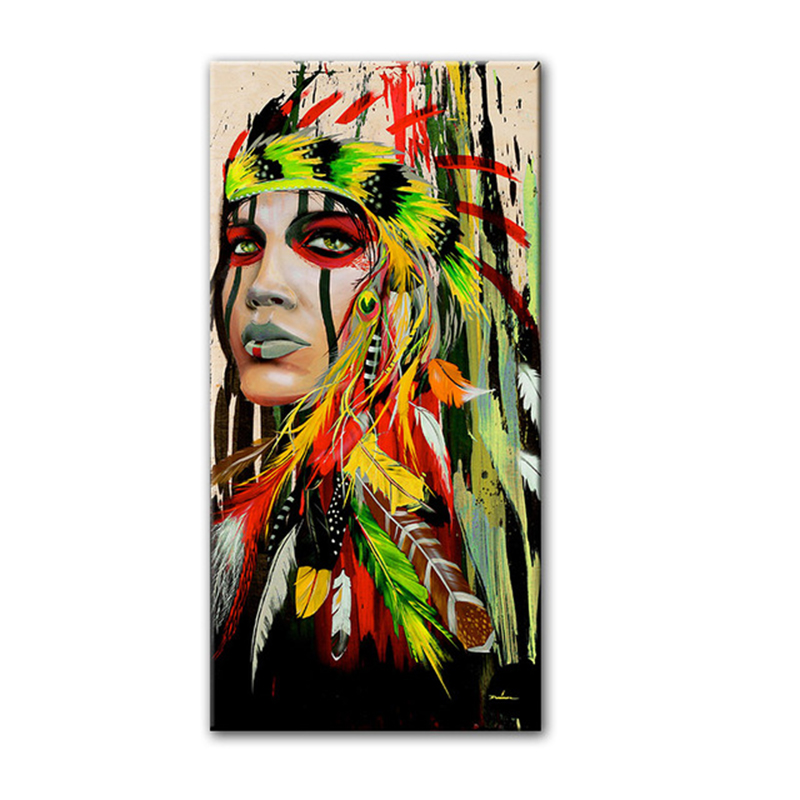 Modern Home Decor Canvas Painting Feather Warrior African Woman Wall Art Pictures For Living Room Abstract Posters And Prints