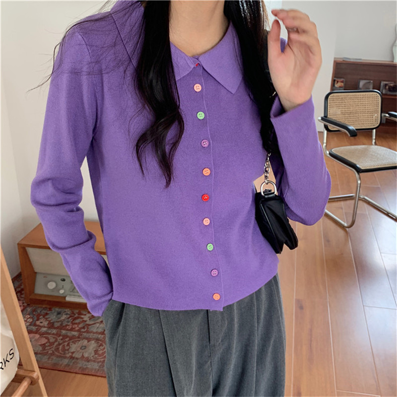 OL Single-breasted Slim-fit Tops Bottoming Sweater Women Spring Autumn Elegant Lapel Knitted Cardigan Sweaters 210421