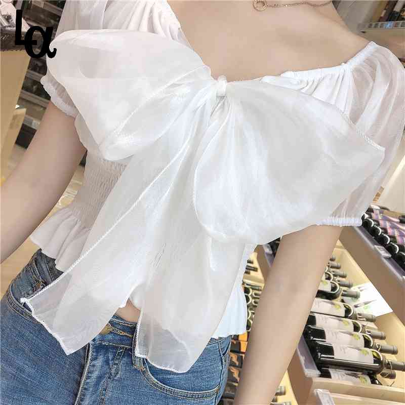 Chiffon Blouse Women elegant Sweet Short Crop Top Casual Puff Sleeve Bow Korean Style Kawaii Summer Clothes 210519, Pink
Chiffon Blouse Women elegant Sweet Short Crop Top Casual Puff Sleeve Bow Korean Style Kawaii Summer Clothes 210519, Pink