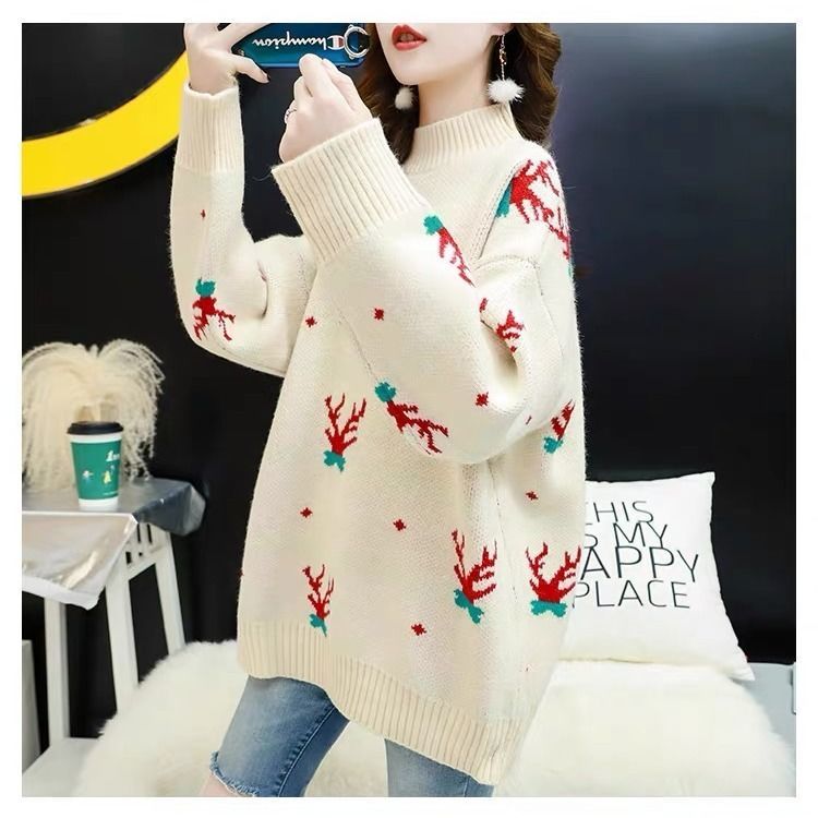 Large Size Sweater Women's Mid-length Autumn And Winter Loose Net Red Snowflake Models Fashion Shirt 210427