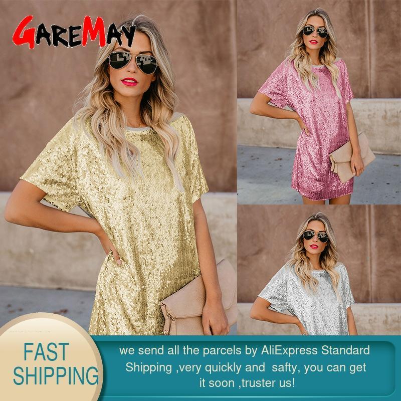 Rose Gold Sequin Dresses Woman Party Night Slim Short Sleeve Patchwork Bodycon Nightclub Mini Vintage Dress Vestido Lentejuelas 210428