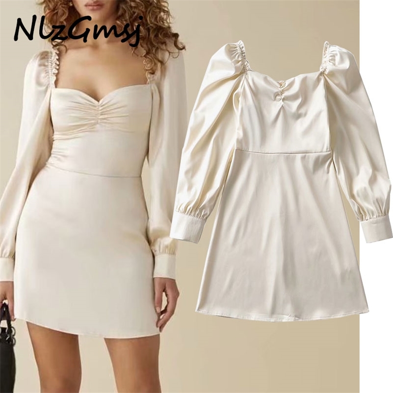 Dres Spring Vestidos Retro Center Ruched Summer es Slim Long Sleeve Satin Vintage Mini 210628, As picture
Dres Spring Vestidos Retro Center Ruched Summer es Slim Long Sleeve Satin Vintage Mini 210628, As picture