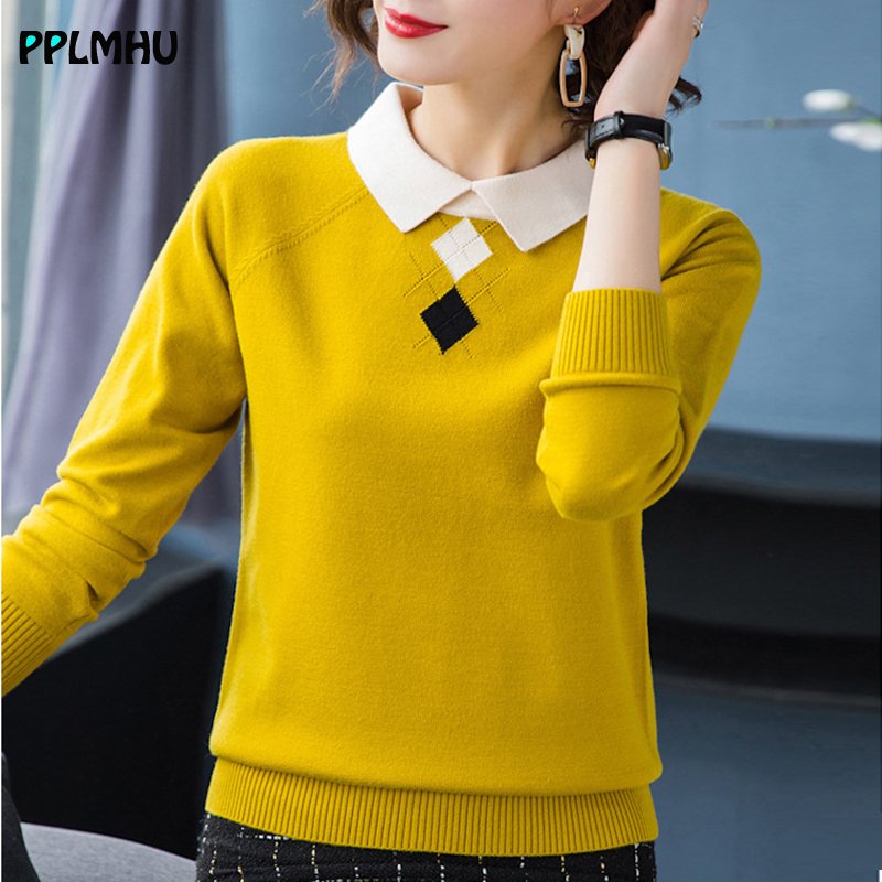 Fashion Turn-down Collar slim knitted ladies sweaters Elegant warm long sleeve womens pullovers Korean patchwork color top, Default color
Fashion Turn-down Collar slim knitted ladies sweaters Elegant warm long sleeve womens pullovers Korean patchwork color top, Default color