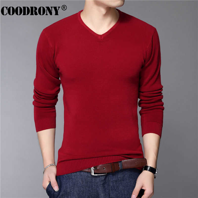 COODRONY Casual Slim Fit Sweater Men Classic Pure Black Pullover Men Solid Color V-Neck Pull Homme Cashmere Wool Sweaters Shirts 210818
