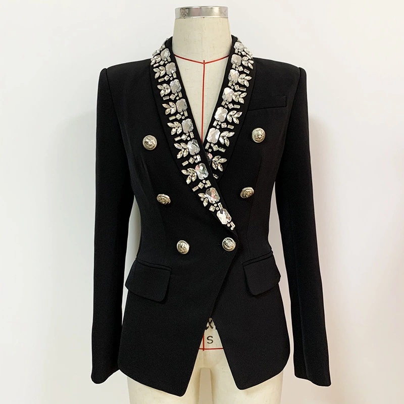 2021 autumn and winter blazer with metal lion double-breasted beading woolen, White;black
2021 autumn and winter blazer with metal lion double-breasted beading woolen, White;black