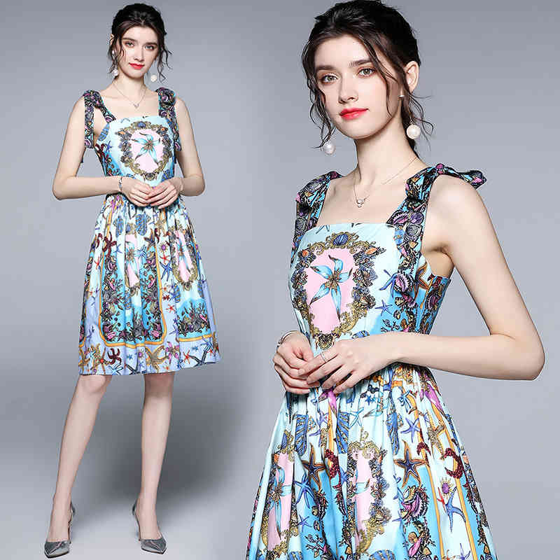 Summer style sling positioning printing sleeveless temperament short dress with waist and thin a-line skirt 210525, Photo color
Summer style sling positioning printing sleeveless temperament short dress with waist and thin a-line skirt 210525, Photo color