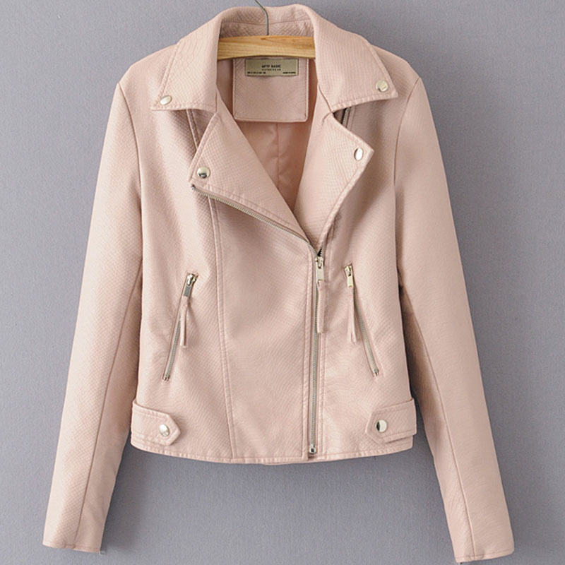 Serpentine PU Locomotive Lapel Long Sleeve Zipper Slim Women's Jacket Autumn Slim Fashion Black Female Coat Harajuku 210507