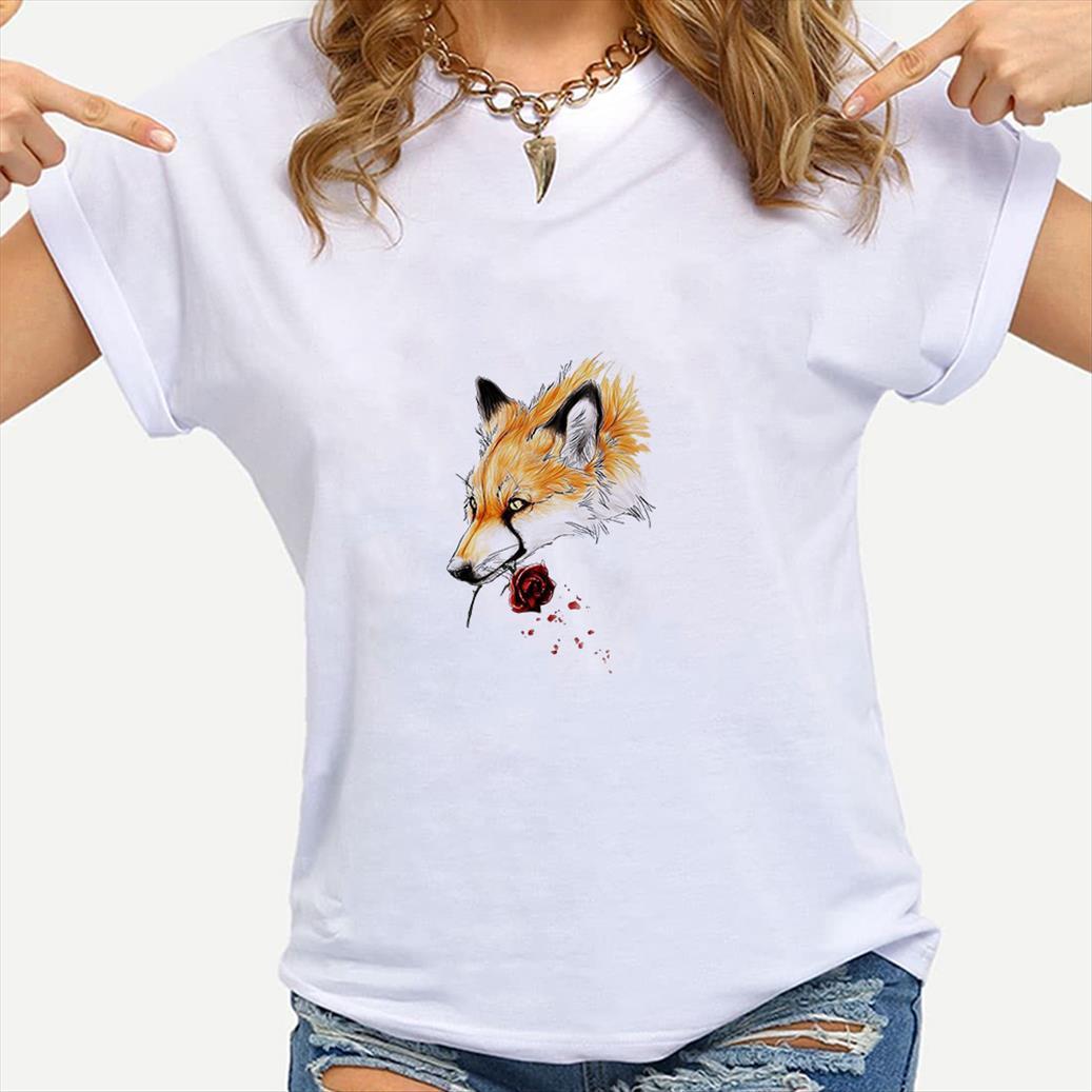 rose fashion short sleeve fox women and butterfly art painting streetwear t shirt clothes versatile hipster, White
rose fashion short sleeve fox women and butterfly art painting streetwear t shirt clothes versatile hipster, White