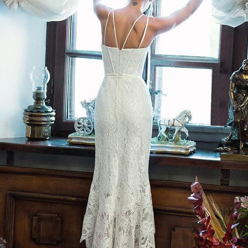 Women Dress Asymmetry White Lace Dresses Plus Size Sleeveless Long Mermaid 210524