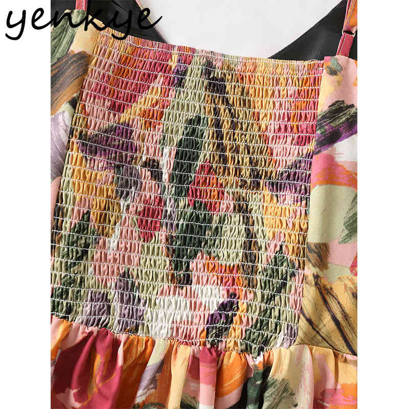 Vintage Multicolor Print Sexy Sling Dress Women V Neck Sleeveless A-line Mini Holiday Beach Summer Short Vestido 210430