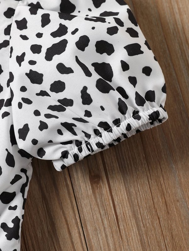 Toddler Girls Dalmatian Print Puff Sleeve Bow Front Dress SHE