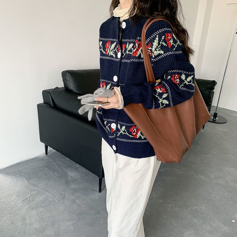 Spring Autumn OL Outwear Tops Rose Vintage Jacquard Sweater Coat Women Elegant Knitted Cardigan Sweaters Female 210421