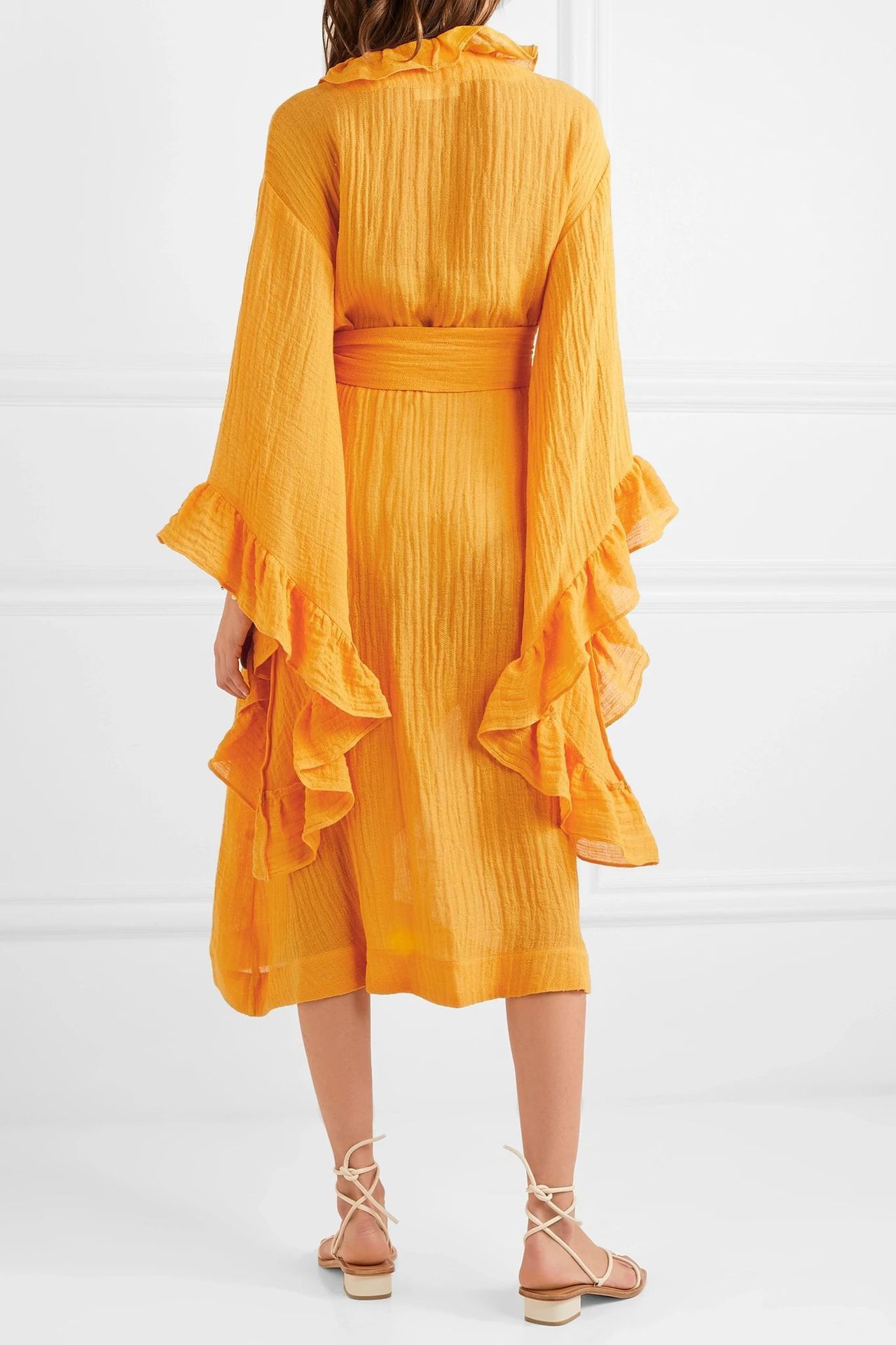 Women Dress V Neck Long Sleeve Maxi es Ruffles Bandage High Waist Vintage Loose Ladies es 210513