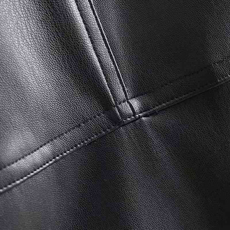 Vintage belt PU leather midi skirt womens high waist Streetwear casual black pleated full korean faldas mujer 210521