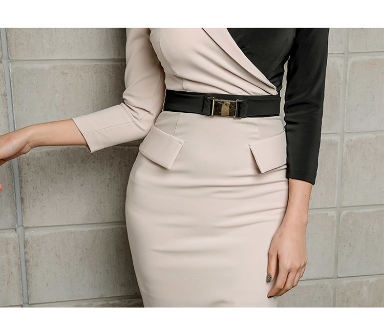 Korean Contrast Color Patchwork Pencil Dress Women Spring Business OL es Fitted Sheath Vestidos 210519
