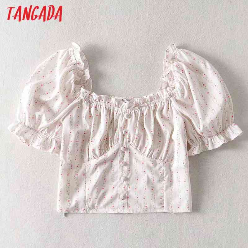 Women Floral Print Summer Crop Short Sleeve Chic Female Sexy Slim Shirt Tops 3D48 210416